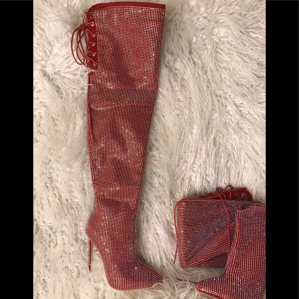 NWT Akira RHINESTONE THIGH HIGH STILETTO BOOTS